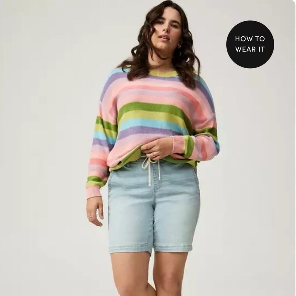 Torrid Size 00 / M Rainbow‎ Stripe Sweater Pastel Cotton Blend Knit Soft Girl